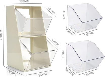 Acrylic Tea Bag Organizer Storage Box with 2 Transparent Drawers, Multi-Functional Coffee Pod K Cup Holder Container for Kitchen Home Office Organizer - White