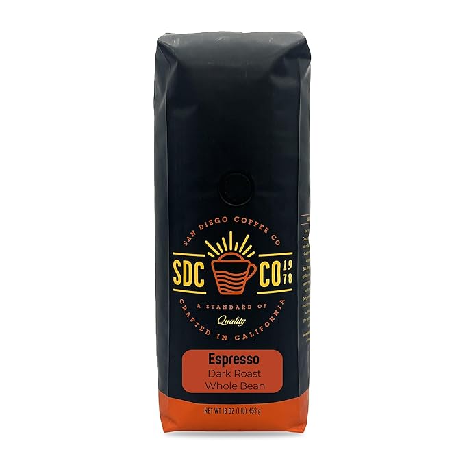 San Diego Coffee Espresso, Dark Roast, Whole Bean Coffee, 16-Ounce Bag Café en grano tostado