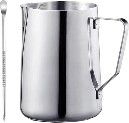 Milk Frothing Pitcher 50oz, Espresso Steaming Pitchers 50 Oz, Espresso Machine Accessories, Milk Frother cup 1500ml, Coffee Cappuccino Latte Art, Stainless Steel Jug with Dsecorating Art Pen