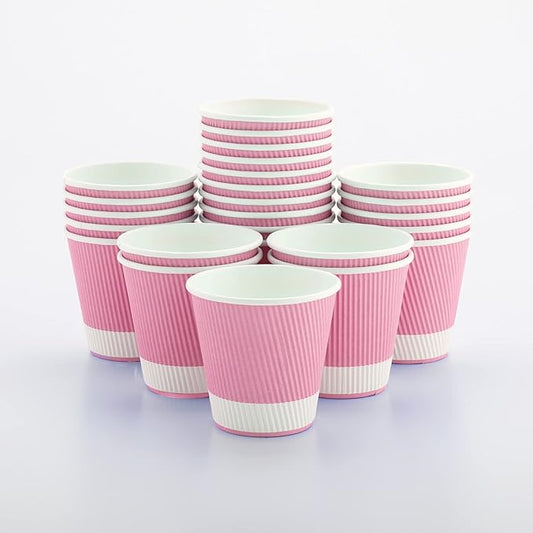 Restaurantware 8 Ounce Ripple Wall Paper Coffee Cups, 25 Leakproof Disposable Hot Drink Tumblers, Recyclable, Insulated Light Pink Design, Matching Lids available for Cups and Sold Separately