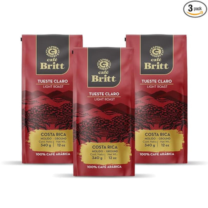 Café Britt® - Costa Rican Light Roast Coffee (12 oz.) (3-Pack) - Ground, Arabica Coffee, Kosher, Gluten Free, 100% Gourmet & Light Roast