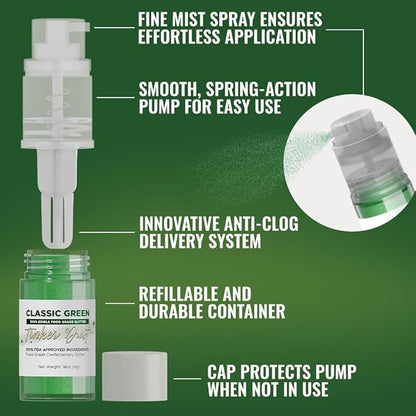 Bakell - Classic Green Tinker Dust (4g, 1x Mini Spray Pump) Edible Glitter for Food, Desserts, and Beverages!