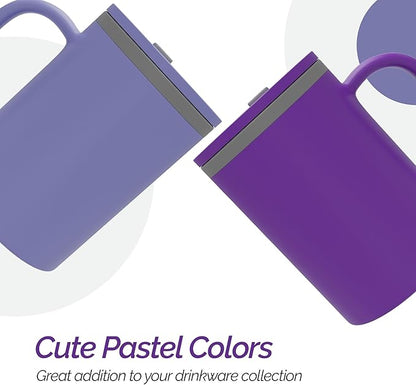 Copco Iconic 16oz Double Wall Insulated Desk Mug with Lid & Handle, Set of 2, BPA-Free Reusable Plastic, Spill-Proof, Microwave & Dishwasher Safe, Wide Mouth, Cup Holder Friendly (Purple/Light Purple)
