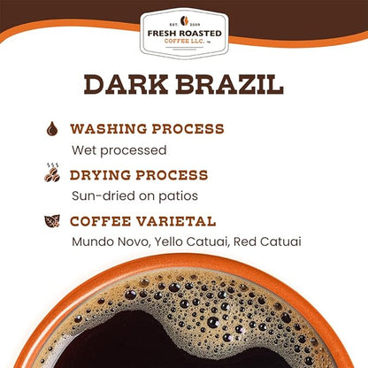 Fresh Roasted Coffee, Dark Brazil, 2 lb (32 oz), Med-Dark Roast, Kosher, Ground