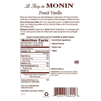 Monin - French Vanilla Syrup, Boxed, Versatile Flavor, Natural Flavors, Great for Coffees, Cocktails, Shakes, and Kids Drinks, Non-GMO, Gluten-Free (1 Liter)