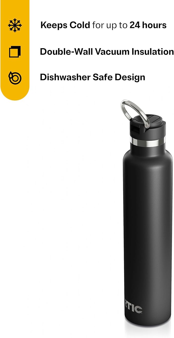 RTIC 26oz Journey Bottle Metal Stainless Steel Vacuum Insulated, BPA Free, Reusable, for Water, Hot and Cold Drinks, Travel, Sports, Camping, Black