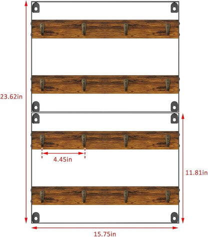 Coffee Mug Holder Rack Organizer - Wall Mounted Rack to Hold Up to 16 Mugs (2Pack), Rustic Wood Cup Organizer Rack & Display Shelf for Kitchen, Coffee Bar, Home, Office