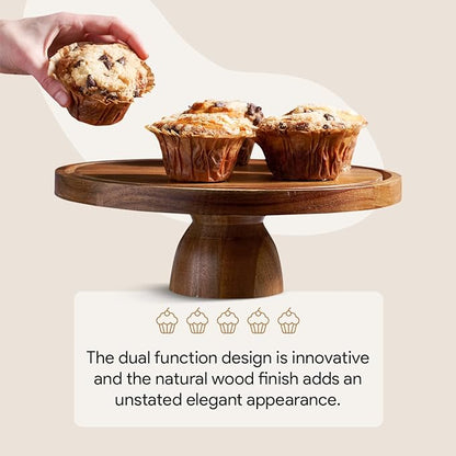 Acacia Wood Cake Stand with Lid - Multifunctional 12 In Round Cake Holder, Dessert Table Display Set & Charcuterie Board for Cheese, Chips, Fruit Platter, Acrylic Cake Dome Cover, No Glass
