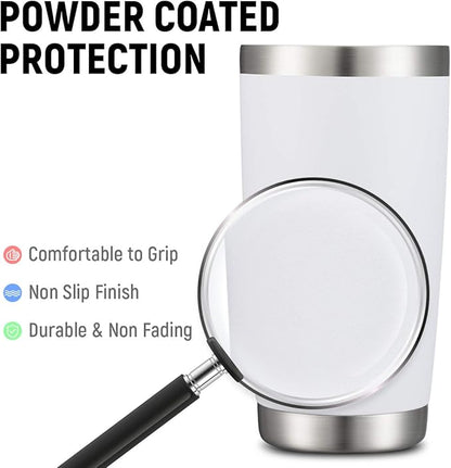 COMOOO 20oz White Tumbler Double Wall Vacuum Insulated Coffee Travel Mug Stainless Steel Tumbler Bulk with Lid and Straw Powder Coated Insulated Coffee Cup for Cold & Hot Drinks (White, 6 Pack)