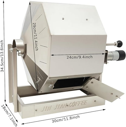 14.5L Coffee Roaster, Stainless Steel Electric Coffee Bean Roaster with Speed Controller 5-45 RPM, 14W Motor, Auto-matic Drum Type Nuts Coffee Bean Baking Machine, Home and Commercial Use Silver