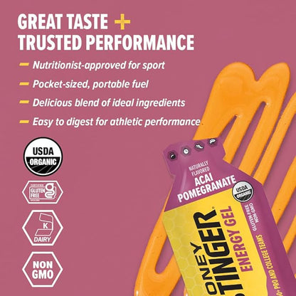 Honey Stinger Organic Acai Pomegranate Energy Gel, Gluten Free & Caffeine Free, for Exercise, Running and Performance, Sports Nutrition for Home & Gym, Pre and Mid Workout, 24 Pack, 26.4 Ounce