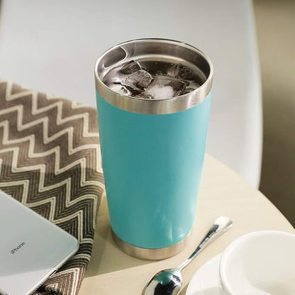 DOMICARE 20oz Stainless Steel Tumbler Bulk with Lid, Double Wall Vacuum Insulated Travel Mug, Powder Coated Coffee Cup, Light Blue, 4 Pack