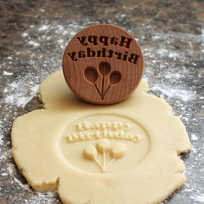 Wood Cookie Stamp, 2.5 Inch (Happy Birthday CS-104)
