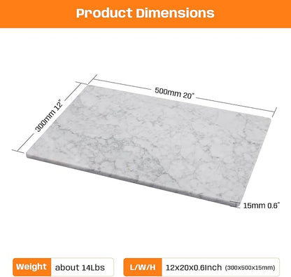 Natural Carrara White Marble Pastry and Cutting Board, 12x20x0.6 Inch, Heavy for Dough Chocolate, Pack of 1