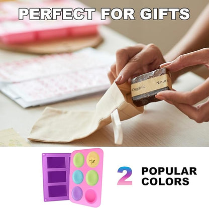 Silicone Soap Molds, Oval & Rectangle Soap Bar Mold, 6 Cavities DIY Mould for Homemade Craft Soap, Pudding, Muffin, Chocolate, Brownie, Cornbread, Cheesecake, Cake & Ice Cube - Just Pop Out