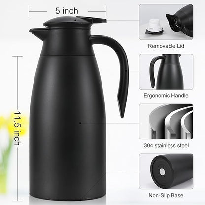 70 oz Thermal Coffee Carafe, Updated 2 PCS Insulated Stainless Steel Coffee Carafes for Keeping Hot Coffee & Water Hot Beverage-12Hours, Double Walled Vacuum Coffee Carafe(Gold+Gold)