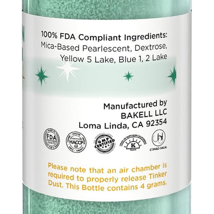 Bakell - Emerald Green Tinker Dust (4g, 1x Mini Spray Pump) Edible Glitter for Food, Desserts, and Beverages!