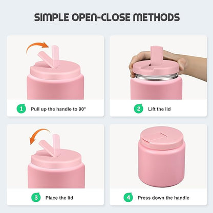 26oz Soup Thermo for Hot Food Kids with Buckle Lid Insulated Vacuum Food Jar Wide Mouth Leakproof Stainless Steel Lunch Container (Pink)