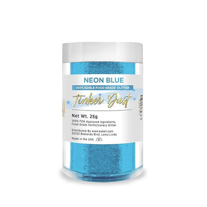 BAKELL Neon Blue Edible Glitter, 25 Grams | TINKER DUST Edible Glitter | KOSHER Certified | 100% Edible Glitter | Cakes, Cupcakes, Cake Pops, Drinks, Dessert Vegan Glitter & Dusts (25g, Neon Blue)