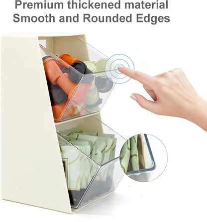 Bokelai Coffee Pod Holder with 2 Large Capacity Basket K Cup Storage Container Coffee Bar Accessories for Creamer Suger Plastic Desk Organizer Box Tea Bag Organizer Creamy White/Clear