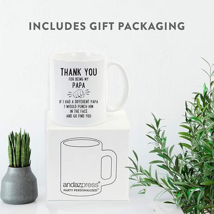 Andaz Press Funny Family 11oz. Coffee Mug Gift, Thank You for Being My Papa, Punch in Face, 1-Pack, Christmas Birthday Drinking Cup Present Ideas