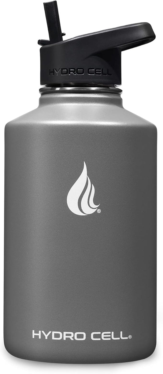 HYDRO CELL Stainless Steel Insulated Water Bottle with Straw - For Cold & Hot Drinks - Metal Vacuum Flask with Screw Cap and Modern Leakproof Sport Thermos for Adults (Graphite 64oz)