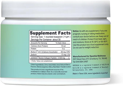 Sparkle Wellness VERISOL Bioactive Hydrolyzed Collagen Peptides | Collagen Powder Supplement with Vitamin C for Skin, Hair & Nail Health | Skin Boost (Mixed Berry) [30-Serves]