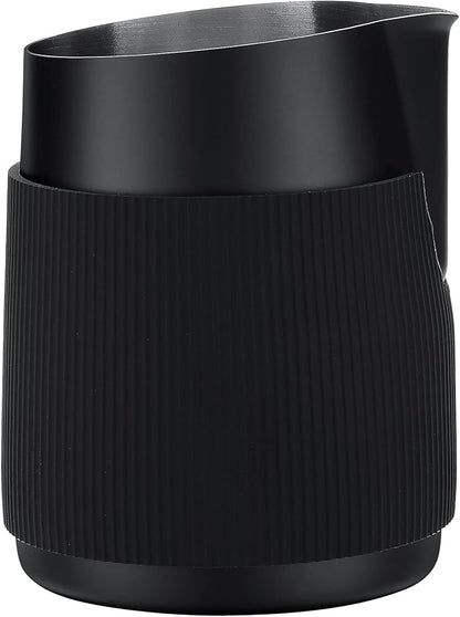 Normcore Handleless Milk Pitcher with Sharp Spout, Espresso Steaming Pitcher, 18/8 Stainless Steel Milk Frothing Jug, Black Non-Stick, 20.3 oz (600 ml)