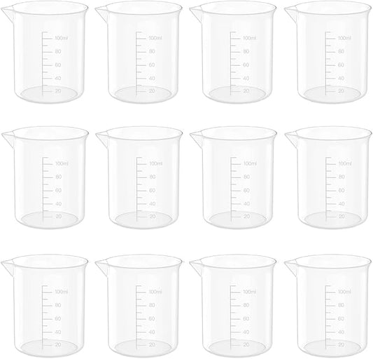 12 Pcs 3.4 Oz Transparent Lab Measuring Cup, 100ml Plastic Beaker Cups, for Science Experiment, Liquid Measuring