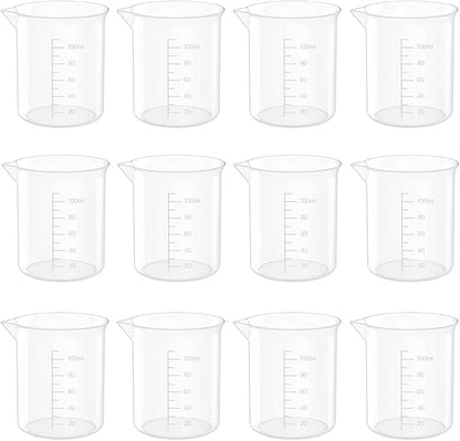 10 Oz Transparent Lab Measuring Cup, 300ml Plastic Beaker Cups, for Science Experiment, Liquid Measuring, 12 Pcs