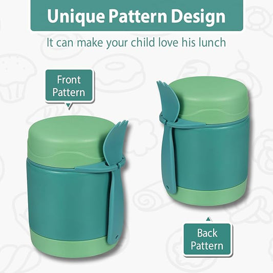 10oz Soup Thermo for Hot Food Kids,Lunch Thermo Kids Food Jar with Spoon Hot Insulated Food Containers,Leak Proof Stainless Steel Wide Mouth Lunch Food Thermo Jar for School(Green)