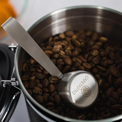 Coffee Canister – Airtight Stainless Steel Storage Container with Date Tracker & Scoop, Sealed Jar for Grounds, Beans, Tea, Flour, Cereal, and Sugar (Black Esspresso, 22OZ)
