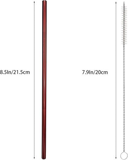 10 Pcs Stainless Steel Straws, Reusable Drinking Straws, Straight Metal Straw Sets with 2 Pcs Cleaning Brushes (8.5 Inch, Red)