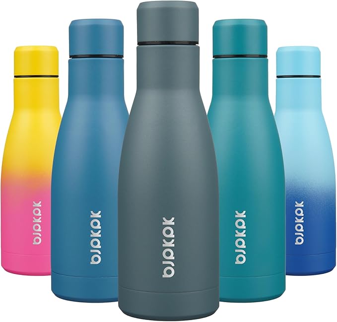 BJPKPK 12oz Water Bottles Stainless Steel Double Wall Vacuum Insulated Small Water Bottles for Travel,Deep Grey