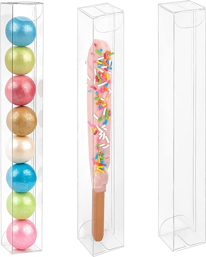 45 PCS Clear Pretzel Rod Boxes 1x1x8 Inches Gumball Tubes Box for 8, Individual Treat Box Transparent Plastic Candy Party Favor Boxes