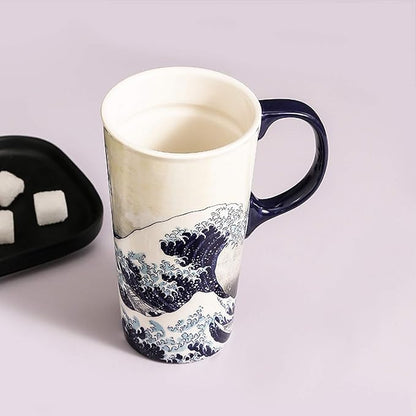 Topadorn Ceramic Travel Mug Porcelain Coffee Cup with Spill-proof Lid and Box, 17 Oz.