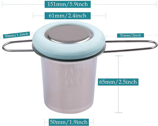 Fenshine Tea Infuser Stainless Steel Tea Strainer Folding Handle Tea Filter Extra Fine Mesh Strainer Brewing Basket with Lid for Loose Leaf Tea (Light Blue) …