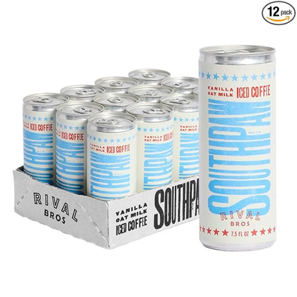 Rival Bros Southpaw Ready to Drink Iced Coffee, Vanilla Oat Milk Flavored, 7.5 Fl Oz, 12 Count, Perfect for On-the-Go, 100mg Caffeine, Easy to Drink Canned Coffee