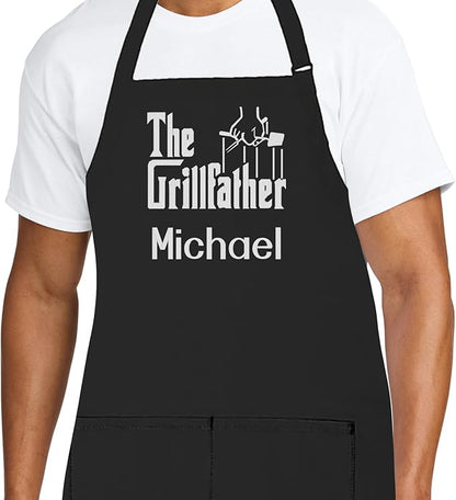 Personalized Chef Apron for Men, Custom Embroidered Design, Professional Kitchen Cooking BBQ Grilling for Dad, Decorated in USA