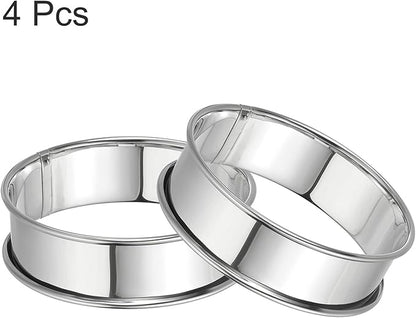 HARFINGTON 4pcs Crumpet Rings 3.15" Nonstick Round Cake Ring Stainless Steel Double Rolled English Pastry Rings for Kitchen Baking Crumpet Dessert, Silver