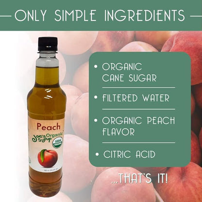 Joe’s Syrup Organic Flavored Syrup, Organic Peach, 750 ml (3 Pack)
