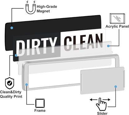 KitchenTour Dishwasher Magnet Clean Dirty Sign, Upgrade Super Strong Clean Dirty Magnet for Dishwasher, Large Text Easy to Read Non-Scratch Magnetic Indicator Kitchen Decor, Silver
