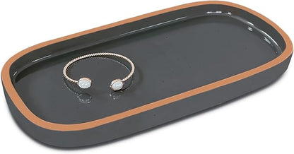 Mora Ceramic Decorative Tray - Rectangle 10in Dish for Jewelry, Soap Dispenser, Perfume, Makeup, Accessories, Candle, in The Bathroom Vanity, Bedside, or Kitchen Counter. Cute Organizers - Black