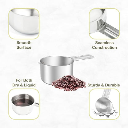 2PCS 2/3Cup (160ml, 5.3oz) Single Measuring Cup, Etched Inner Scale Stainless Steel Measure Scoop, Metric and US Measurement, Dishwasher Safe