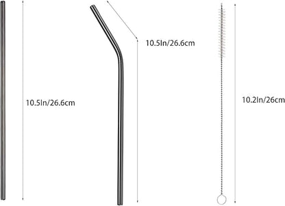 10 Pcs Stainless Steel Straws, Reusable Drinking Straws, 5 Straight + 5 Bent Metal Straws Set With 2 Pcs Cleaning Brushes (Black, 10.5 Inch)