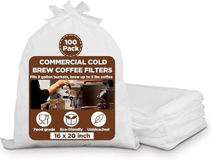 100 Pack 16" x 20" Commercial Cold Brew Coffee Filters – Disposable Non-Woven Fabric Filter Bags for 5-Gallon Buckets, Coffee Shops & Home Brewing