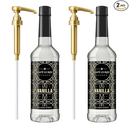"NEW" Café Le Rou Vanilla Coffee Syrup - 25.4oz Cafe Flavoring Syrup (Vanilla, 2-pack) Includes 2 Coffee Syrup Dispensers Flavoring Syrup for Coffee, Tea and