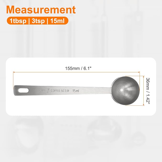 HARFINGTON Coffee Scoop Spoon 1tbsp (3tsp, 15ml) 304 Stainless Steel Long Handle Teaspoon/Tablespoon Measuring Spoons Scoops for Tea Sugar Kitchen, Silver