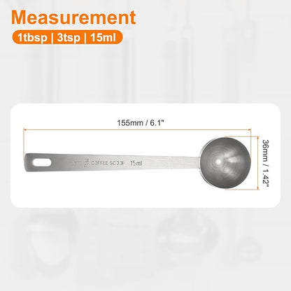 HARFINGTON Coffee Scoop Spoon 1tbsp (3tsp, 15ml) 304 Stainless Steel Long Handle Teaspoon/Tablespoon Measuring Spoons Scoops for Tea Sugar Kitchen, Silver