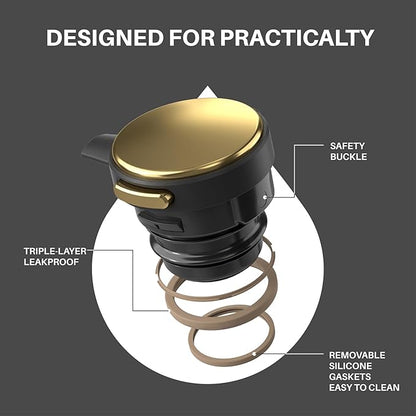 IDEUS Thermal Coffee Carafe 68oz (2,000ml), Stainless Steel Double Wall Insulated Vacuum Flask, Water Jug Coffee Server and Beverage Dispenser, Heat and Cold Retention (Black-Gold, 68oz (2,000ml))